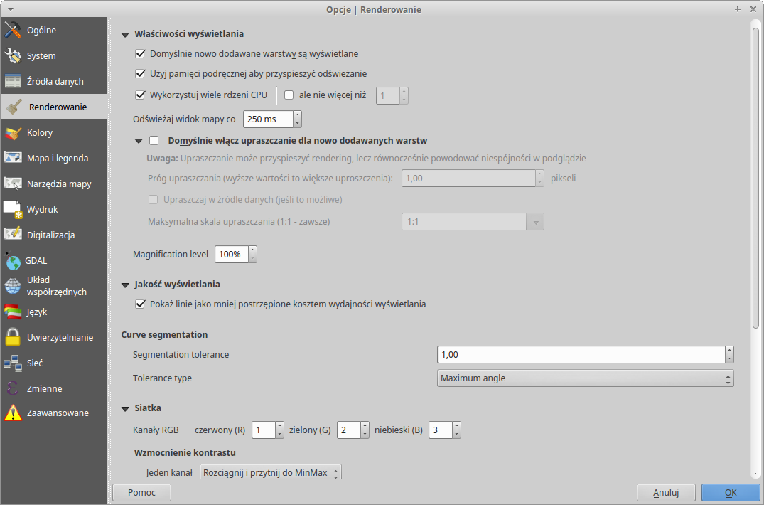 Opcje, Zakładka Renderowanie