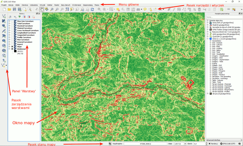 Interfejs QGIS 2.8.9 Windows